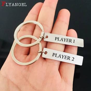 

2PC Engraved PLAYER 1 PLAYER 2 Stainless Steel Keyring For Couples Boyfriend Girlfriend Valentine Gifts Keychain Fashion Jewelry