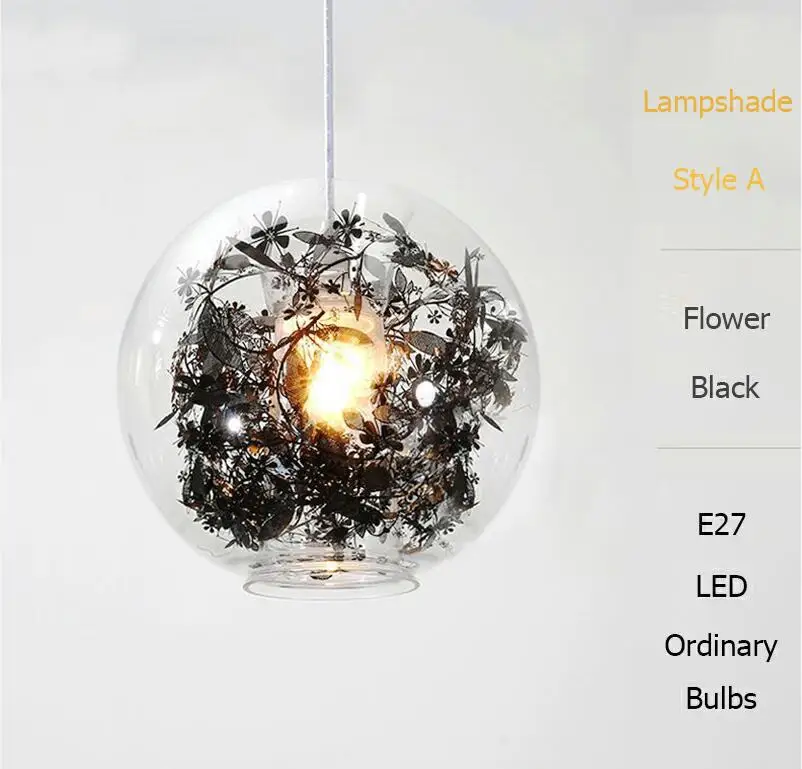 Современный Креативный стеклянный шар подвесной светильник в виде цветка светодиодный E27 4 цвета Лофт скандинавский подвесной светильник для гостиной спальни кухни кафе - Цвет корпуса: Black