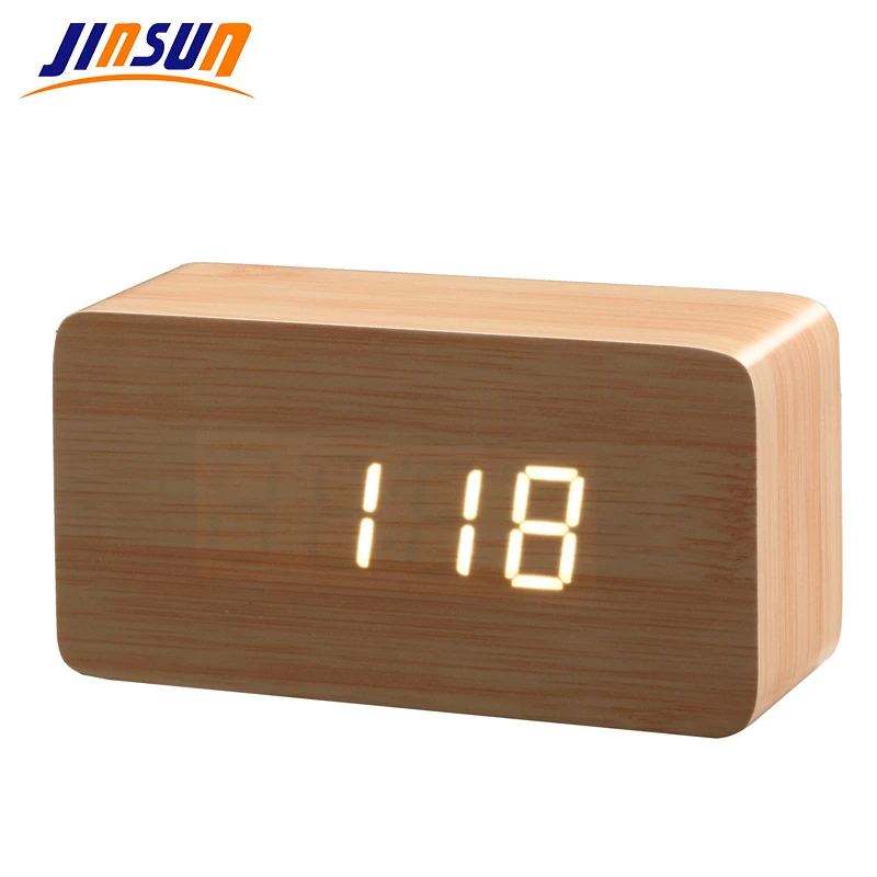 JINSUN أفضل الراقية منبهات ميزان الحرارة الخشب خشبية LED صوتي رقمي ساعة الطاولة ساعة رقمية Wekker KSW103-C-BN JINSUN أفضل الراقية منبهات ميزان الحرارة الخشب خشبية LED صوتي رقمي ساعة الطاولة ساعة رقمية Wekker KSW103-C-BN