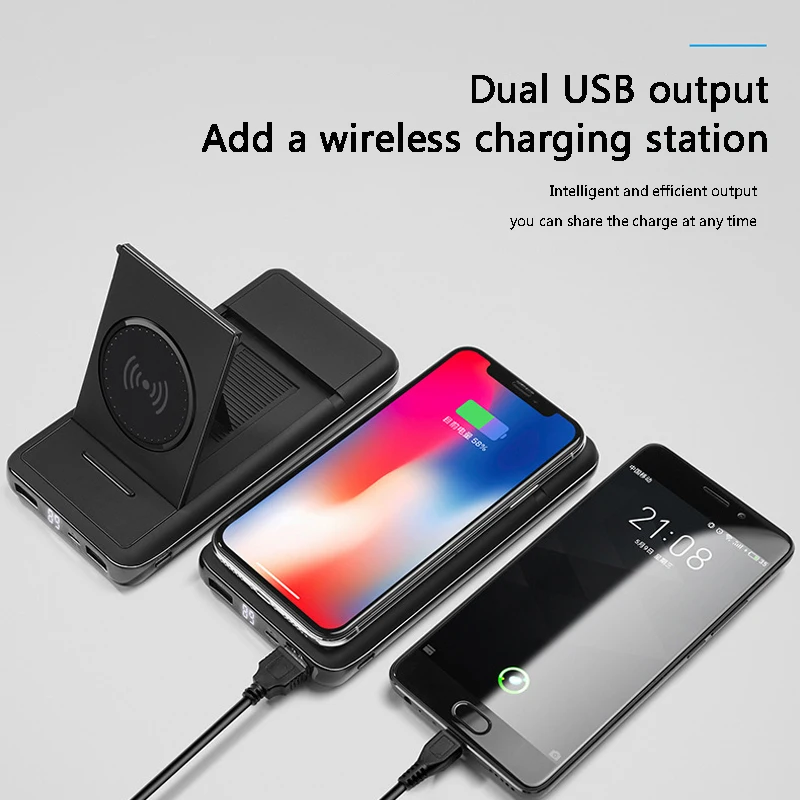 

Powerbank New digital display stand wireless charging mobile power 20000mAh Power Bank wireless charging for iphone x 8plus