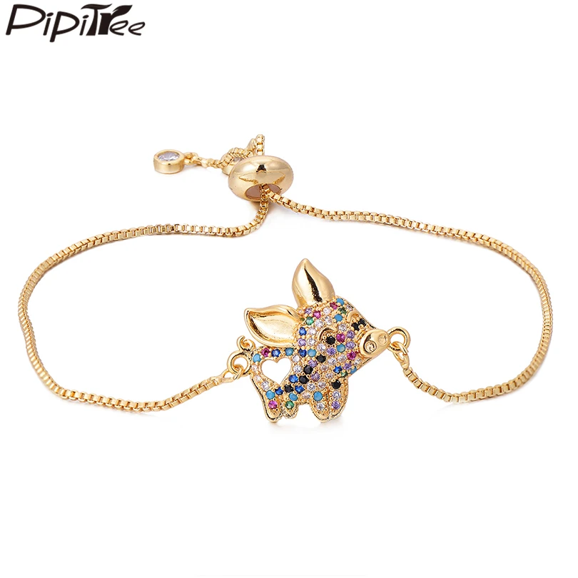 

Pipitree Lucky Pig Charm Bracelet Copper Vacuum Gold Color Multi CZ Zircon Bracelets for Women Men Animal Chain Trendy Jewelry