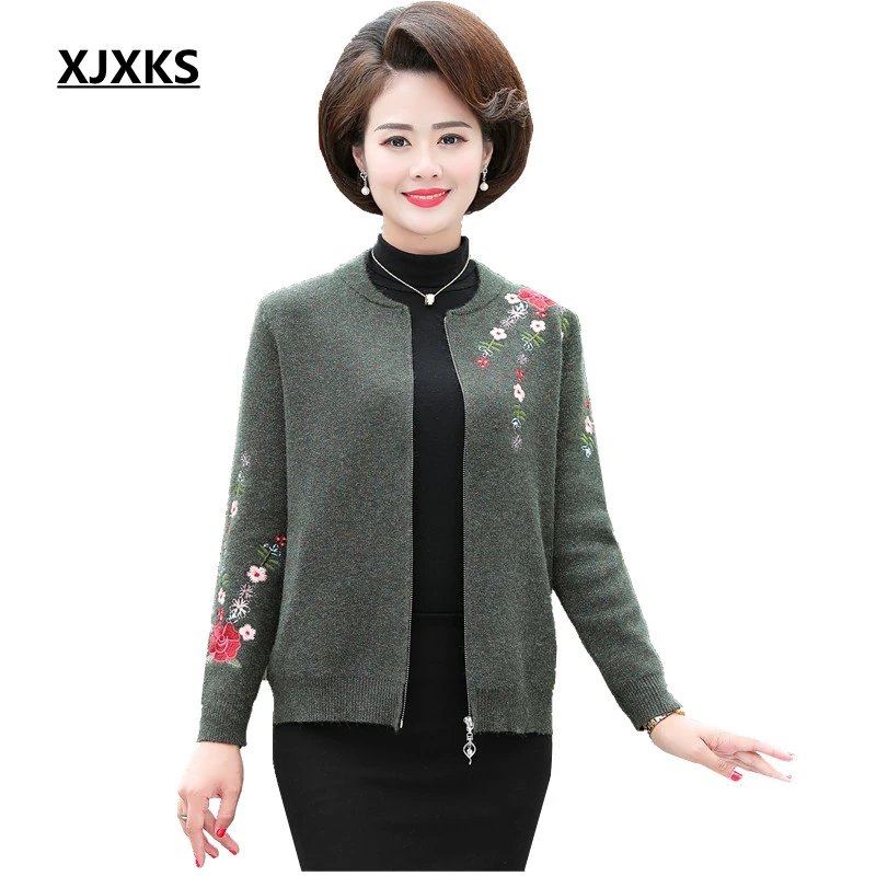 

XJXKS Women Sweater Long Sleeve Warm Sweater Beautiful Embroidery Autumn Women Cardigan Coat Plus Size Cardigan Knitted Sweater