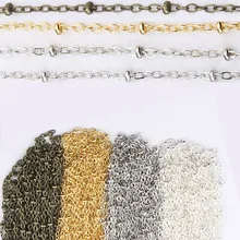 2 м родий/серебро/золото/античная бронза цвет ожерелье браслет цепь для DIY ювелирных изделий тонкая цепочка с плоскими бусинами фурнитура