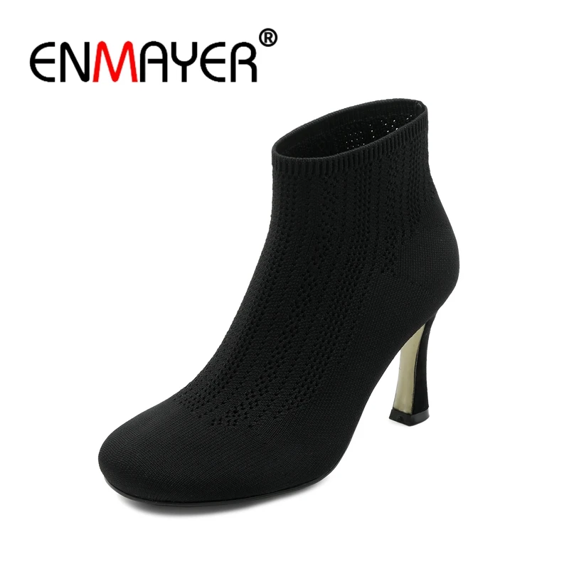 

ENMAYER Suede Woman High Heels Ankle Boots for Women Winter Boots Size 34-46 Zippers Motorcycle Boots Square Toe Hoof heel CR645