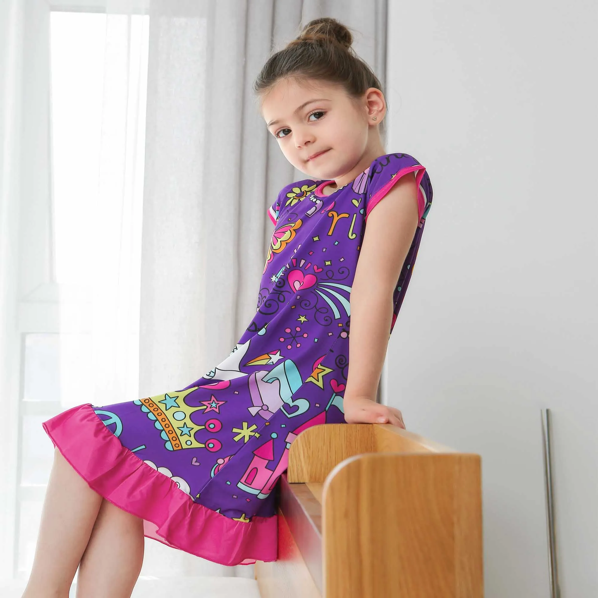 Новые детские фиолетовые ночные рубашки принцессы, детское ночное платье из спандекса для девочек, детская одежда для сна, детские пижамы, Детская ночная рубашка