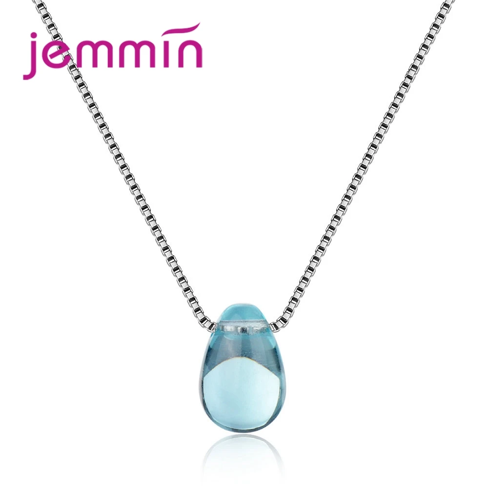 

Jemmin Latest Box Chain Necklace With Clear Waterdrop Cubic Zircon Pendant 925 Sterling Silver Fashion Wedding Jewelry Wholesale
