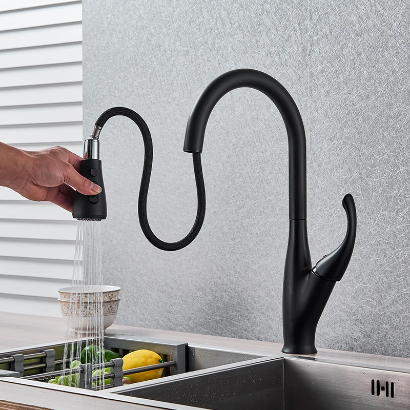 quyanre wanfan gappo matte black kitchen faucet pull out 3 way sprayer 360 rotation kitchen sink faucet singel handle mixer tap shower faucet2