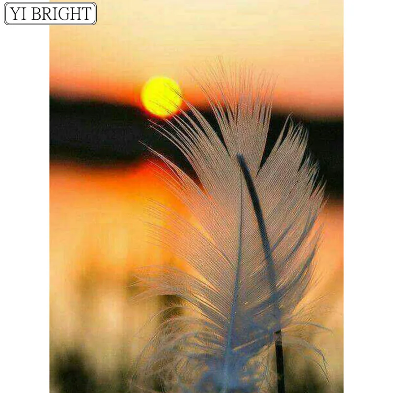 

5D DIY Full Square Diamond Painting Cross Stitch Feather in the sunset 3D Diamond Embroidery Rhinestone Mosaic Home Decor