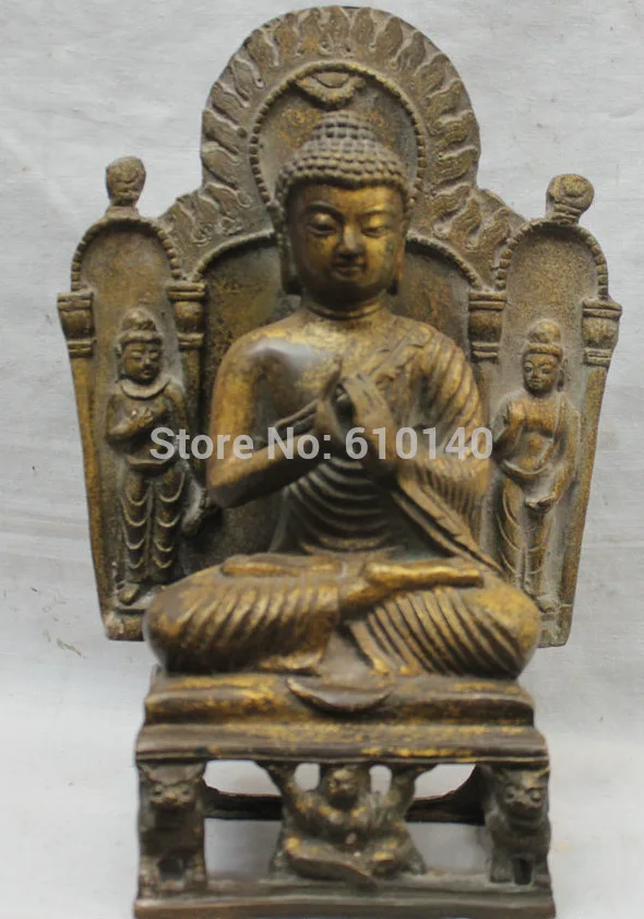 

12"Tibet Buddhism Bronze Shakyamuni Amitabha Buddha Kwan-yin Guan Yin Statue