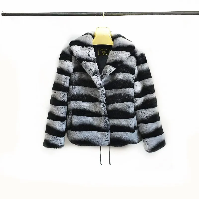 

2019Women's New Natural Rex Rabbit Fur Jacket, Real Rex Rabbit Fur Lapel Short Jacket Warm Fashion Casual European Women's Stre