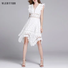 Sexy Women's Tank Dresses V-Neck Embroidery Pink White A-Line Beach Dress Sleeveless Hollow Out Lace Midi Dress Women Vestidos pink sexy hollow details sleeveless casual dress