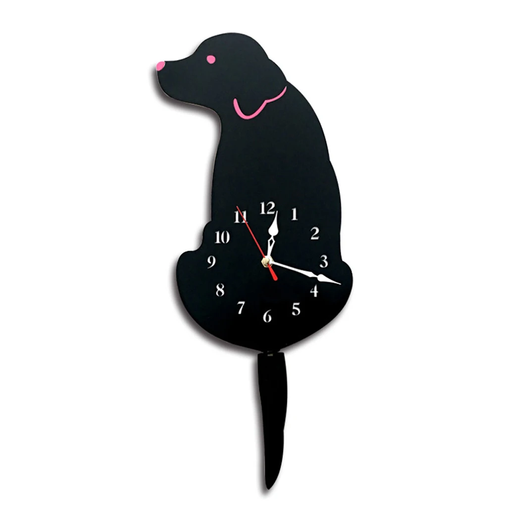 Cute Tail Wagging Labrador Dog Decor Clock Kds Room Cartoon Wall Clock Time Watch Decor Prop Ornament	
