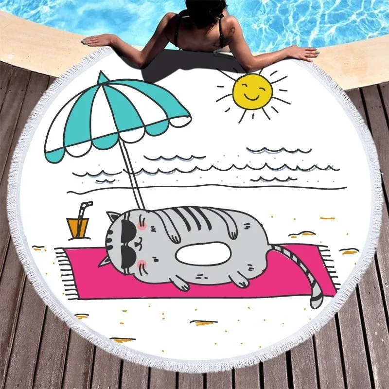 

Sandy Cat Parasol Round Beach Towel Cartoon Microfiber Beach Towel For Kids Adults Towel Bath Travel Swimming Yoga Mat Toallas