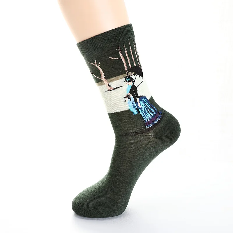 Классическая мода ретро абстрактная картина маслом, искусство носки для женщин современные Ван Гог Звездная ночь картина маслом счастливые женские носки мужские носки - Цвет: 16