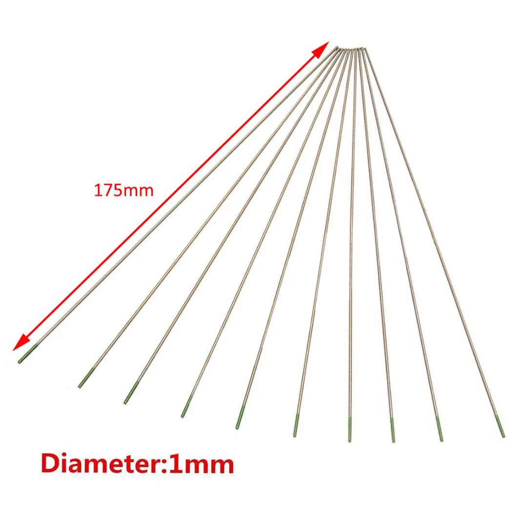 OSSIEAO 10pcs 1*175mm 1/25" * 7" Green Tip Pure Tungsten Electrode For TIG Welding