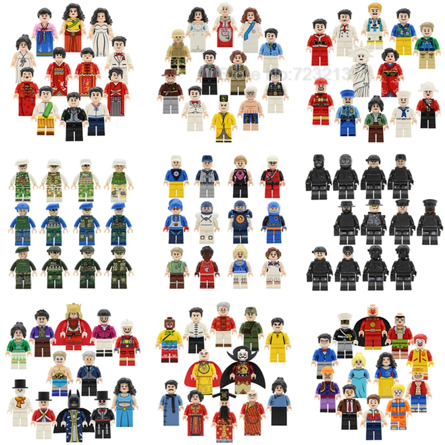 

Hot Sale 12pcs/lot Cartoon Movie Military Girl Figure Set Fairy Tale Super Hero Bruce Lee Model Building Blocks kits Brick Toys