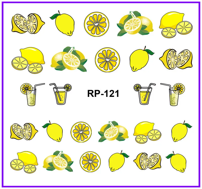 Искусство ногтей Красота наклейка на ногти водная наклейка слайдер мультфильм фрукты оранжевый лимон груша сосна яблоко банан вода Дыня RP121-126 - Цвет: RP121