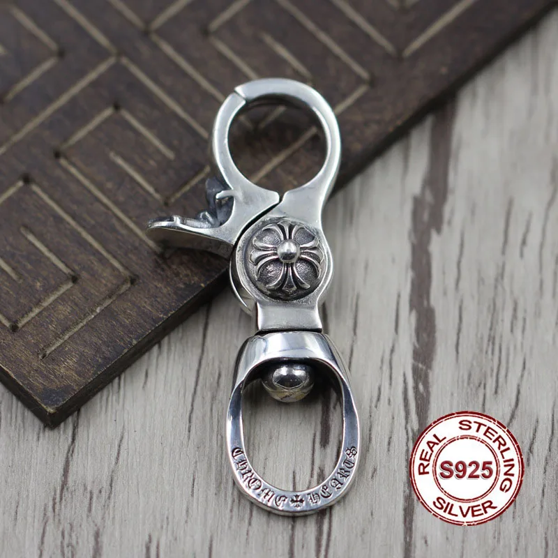 

S925 sterling silver key ring Retro personality cross unique bag buckle Thai silver 925 create punk wind key holder Send lover's