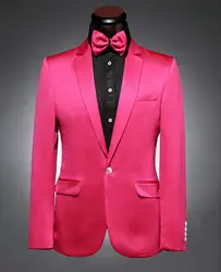 Новый стильный костюм жениха смокинги для жениха ярко-розовые мужские костюмы для шафера (куртка + брюки + галстук + платок)