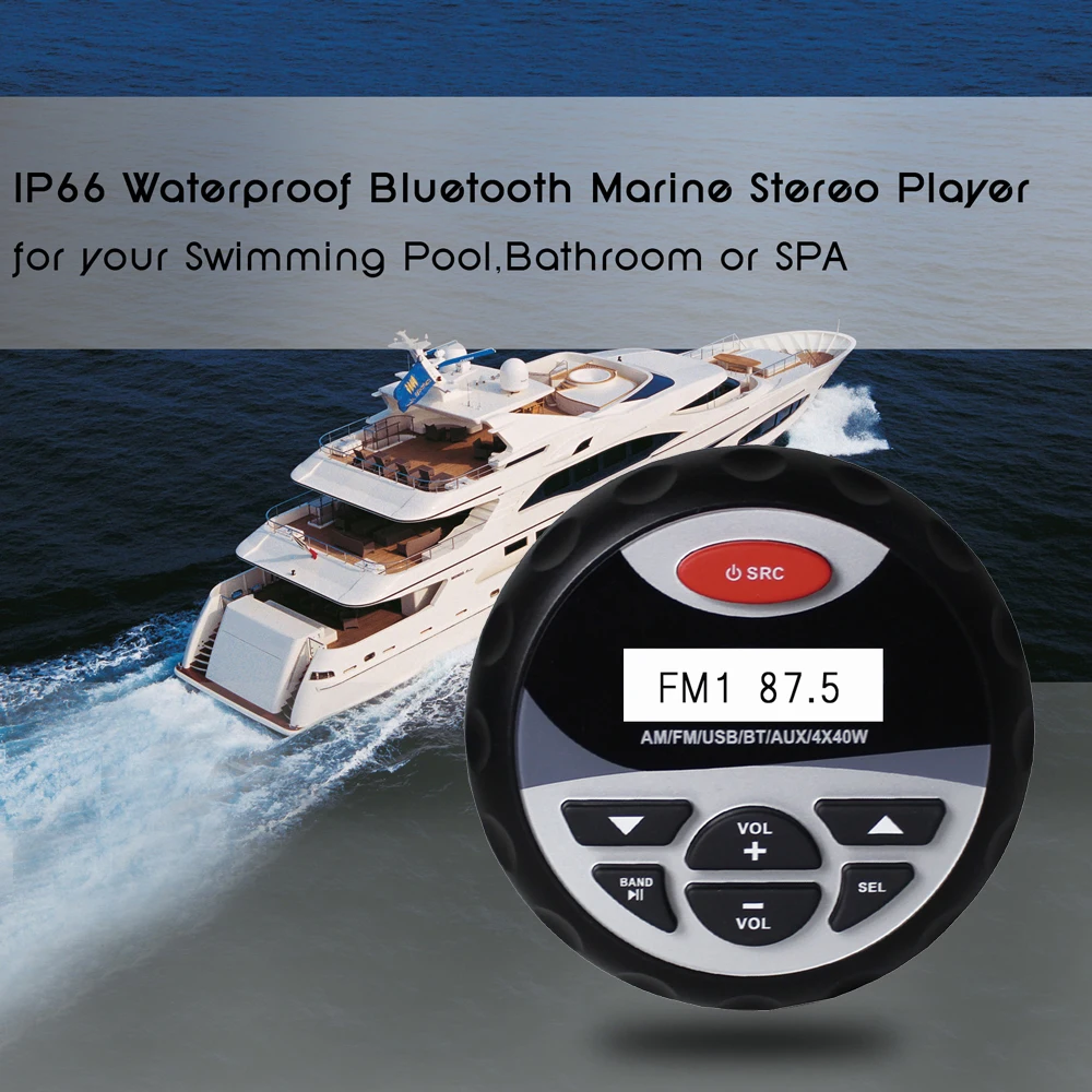 Водонепроницаемый морской стерео Bluetooth аудио лодка AM FM радиоприемник MP3 плеер USB