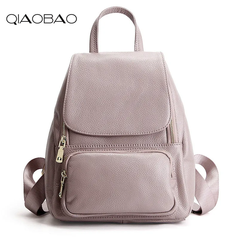 QIAOBAO Fashion 100% Genuine Leather Backpack Women Bags Preppy Style Backpack Girls School Bags Zipper Kanken Leather Back