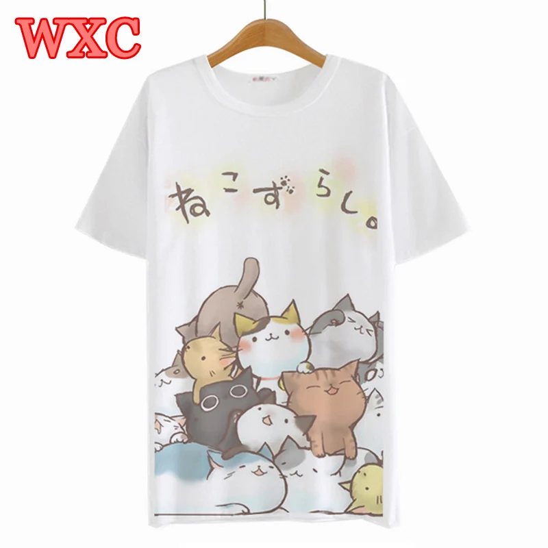 футболки женские топ Лето кошка топы рубашка женская Neko Тройники Harajuku Футболка