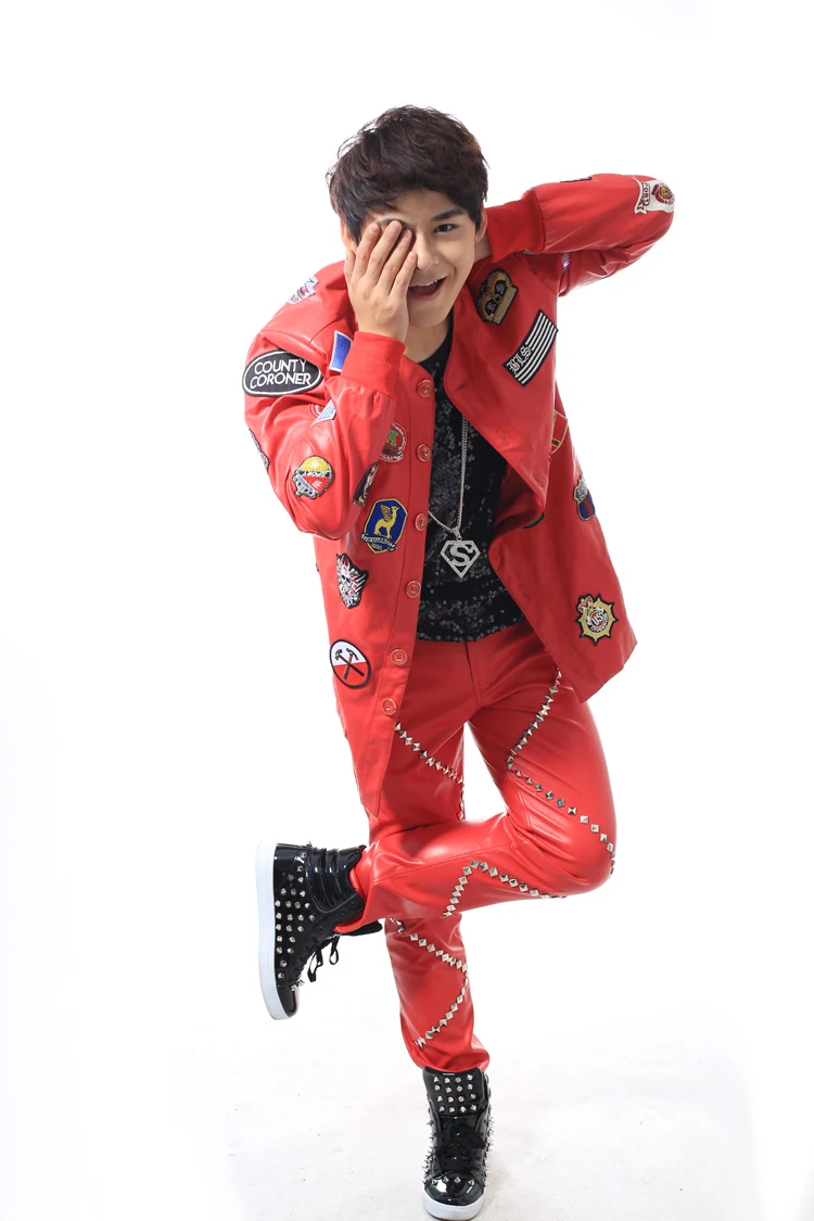Танцевальная звезда красные мужские кожаные куртки и пальто кожаная куртка Мужская jaqueta couro jaqueta de couro masculina 3XL настраиваемая