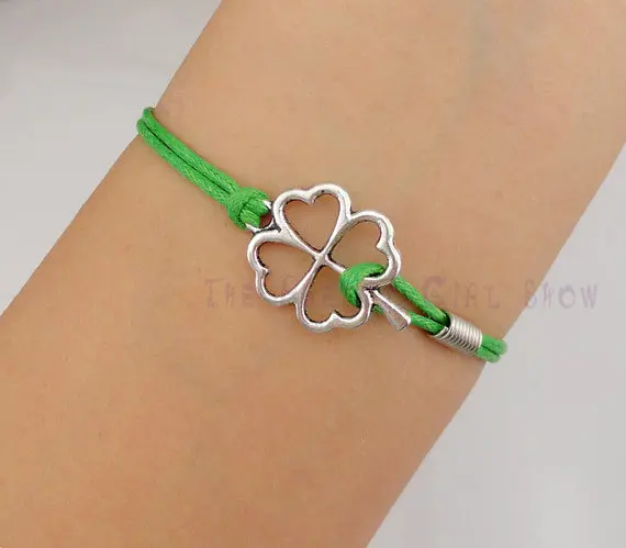 3pcs Shamrock Bracelet Clover Four Leaf Lucky Charm 3pcs Shamrock Bracelet Clover Four Leaf Lucky Charm In Silver