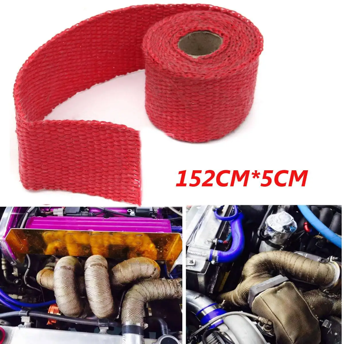 

Red 152CM Exhaust Header Pipe Wrap Shields Turbo Heat Manifold Header Insulation