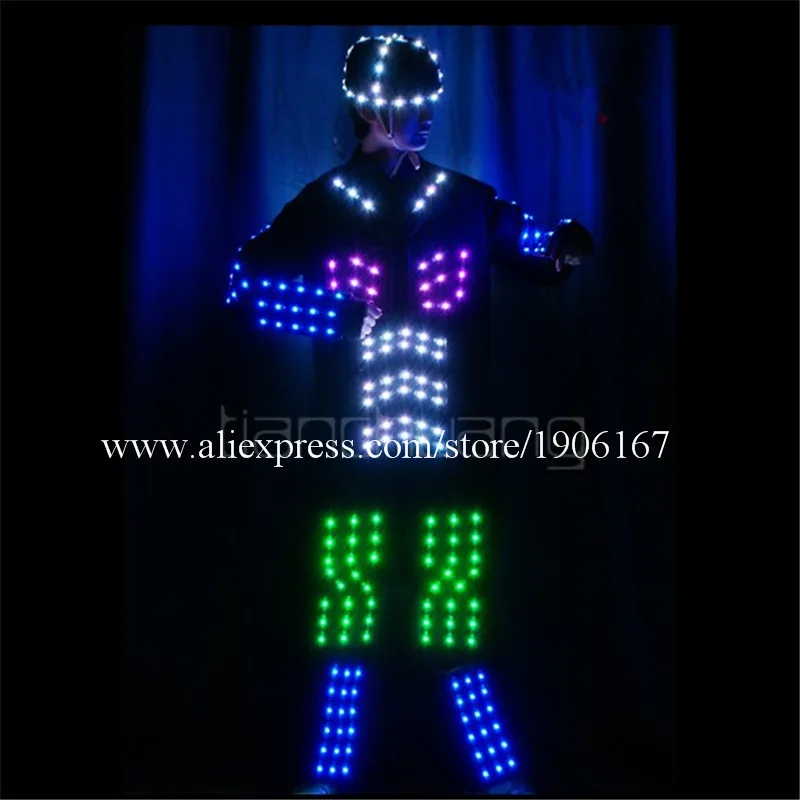 

RGB LED Light Up Tron Dance Robot Suit Costumes Party Event Disco Night Programmable Led Luminous Stage Dance Clothes Wear