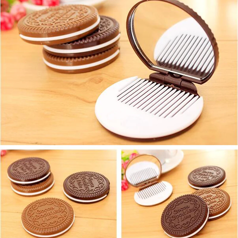 Espejo de bolsillo plegable con forma de galleta espejo de maquillaje portátil con peine 25 galletas de Chocolate decorativas para paredes Espejo de bolsillo plegable con forma de galleta espejo de maquillaje portátil con peine 25 galletas de Chocolate decorativas para paredes