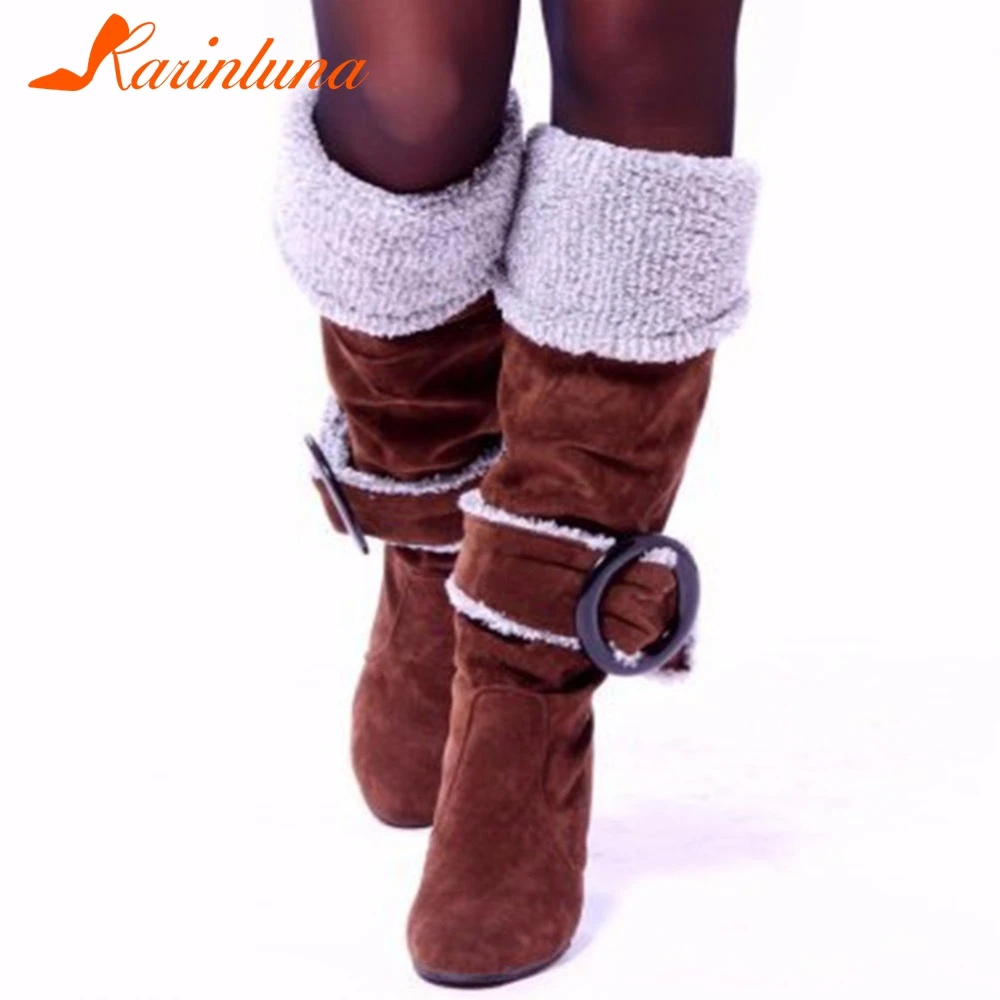 

Karinluna 2019 Large Size 33-43 Wholesale High Heels Winter Plush Boots Women Shoes Woman Boots Slip On Warm Party Woman Boots