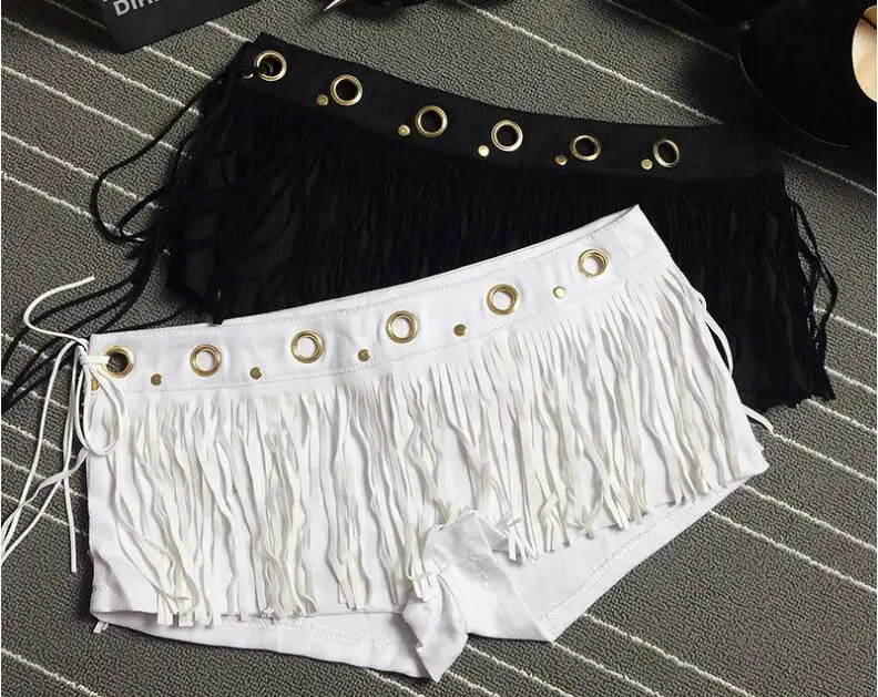 

White Black Low Waist Mini Short Sexy Denim Shorts Female 2018 Spring Summer Short Femme Cuissard Night Clubwear Tassel Bermuda