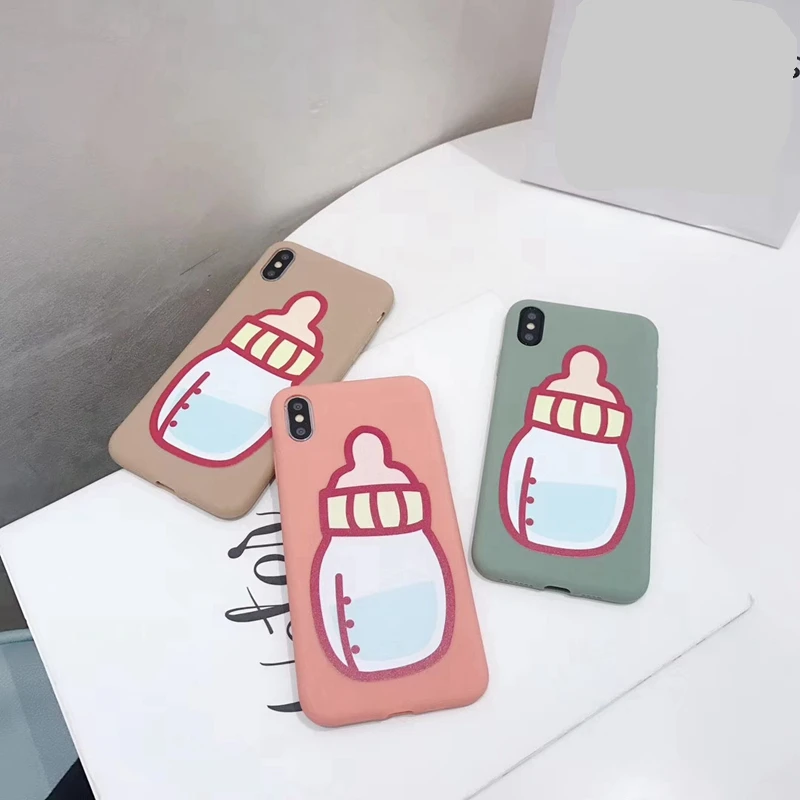 Innovation Soft Silicone Shell For iPhone 7 8 6 6s plus xs max x xr Case Milk Drink Phone Cartoon Pattern Cover Solid Color |