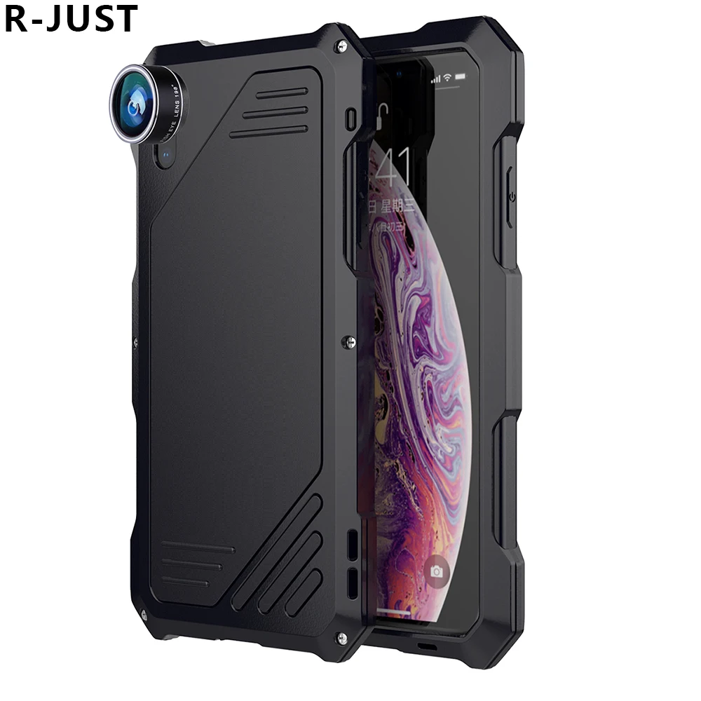 

R-JUST for iPhone XS Max Cover Case Luxury Hard Metal Silicone Full Cover Heavy Duty Shockproof Lens Phone Case for iPhone XR