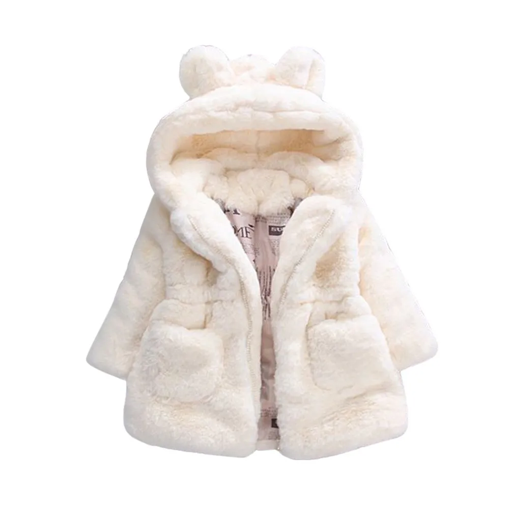 Kids Baby Girl Bunny Winter Hooded Coat Cloak Jacket Warm Outerwear Clothes New Year Costume Kids Clothes - Цвет: Beige