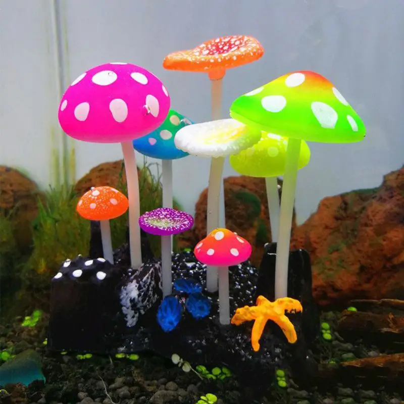 

1Pc Glowing Effect Artificial Mushroom Water Plant for Aquarium Landscape Fish Tank Ornament Decor