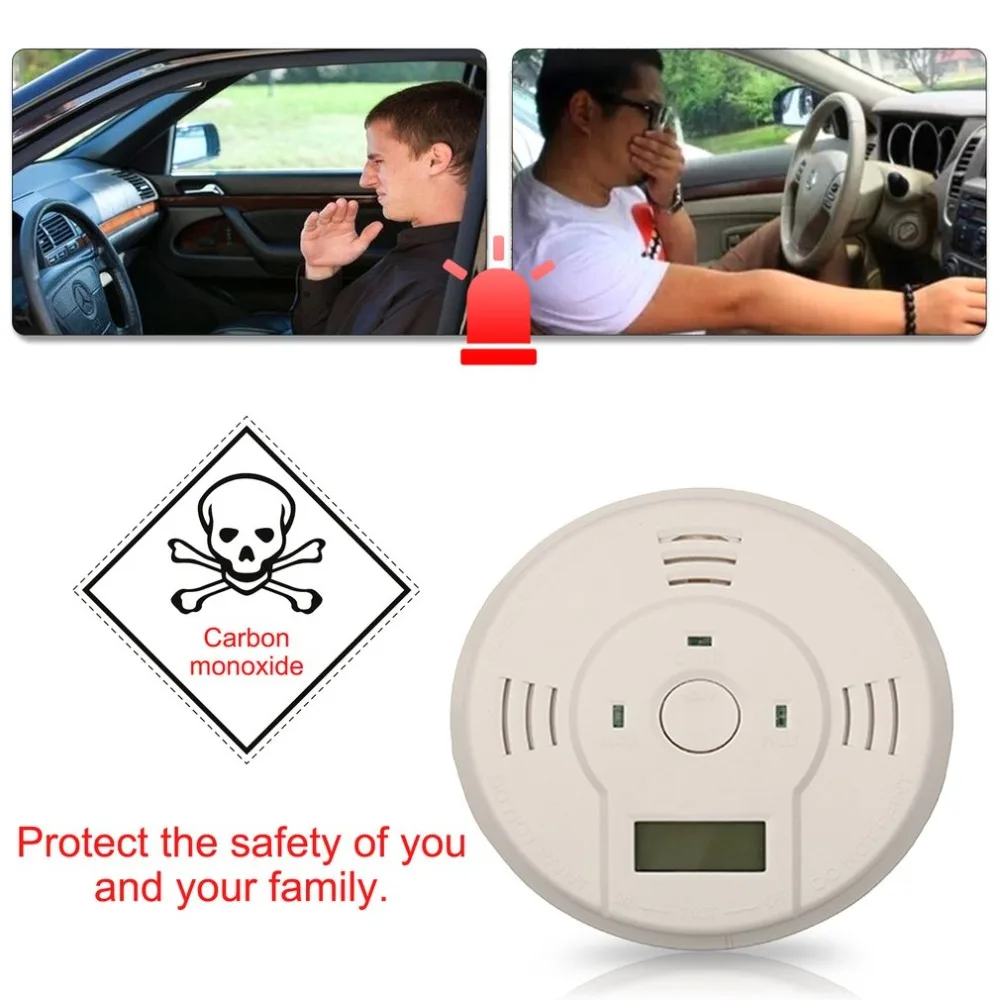 

Carbon Monoxide Detector Sensor LCD Gas CO Alarm Tester Warn Battery Powered Loud 85db and Flash Alarm Lndicator Safety For Car