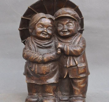 

Old China Bronze Husband&Wife Spouses Elderly people Auspicious lucky Art Statue