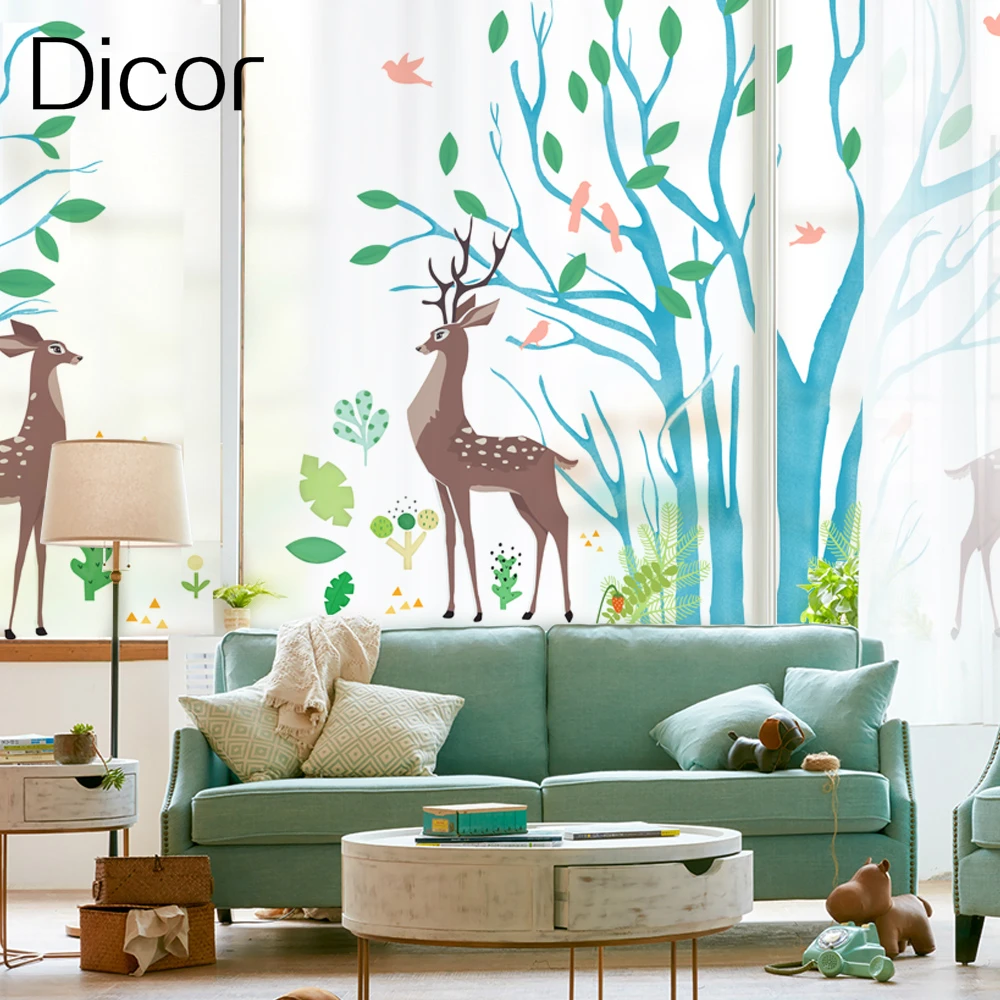 

Dicor Brand Deer In Fairy Tale Fashion Art Window Glass Sticker For Living Kids Room Vinyl Frosted Opaque Static Cling No Glue