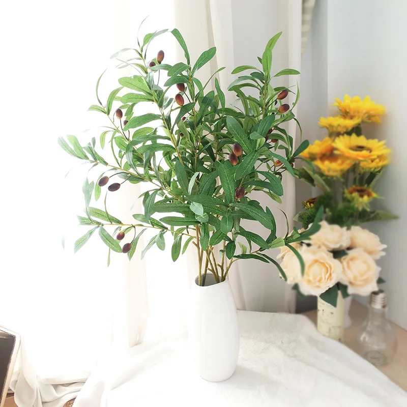 

Artificial Tree Branch Olive Branches Simulation Fruit Artificial Leaf Green Plant Leaves Bouquet DIY Home Wedding Decorative
