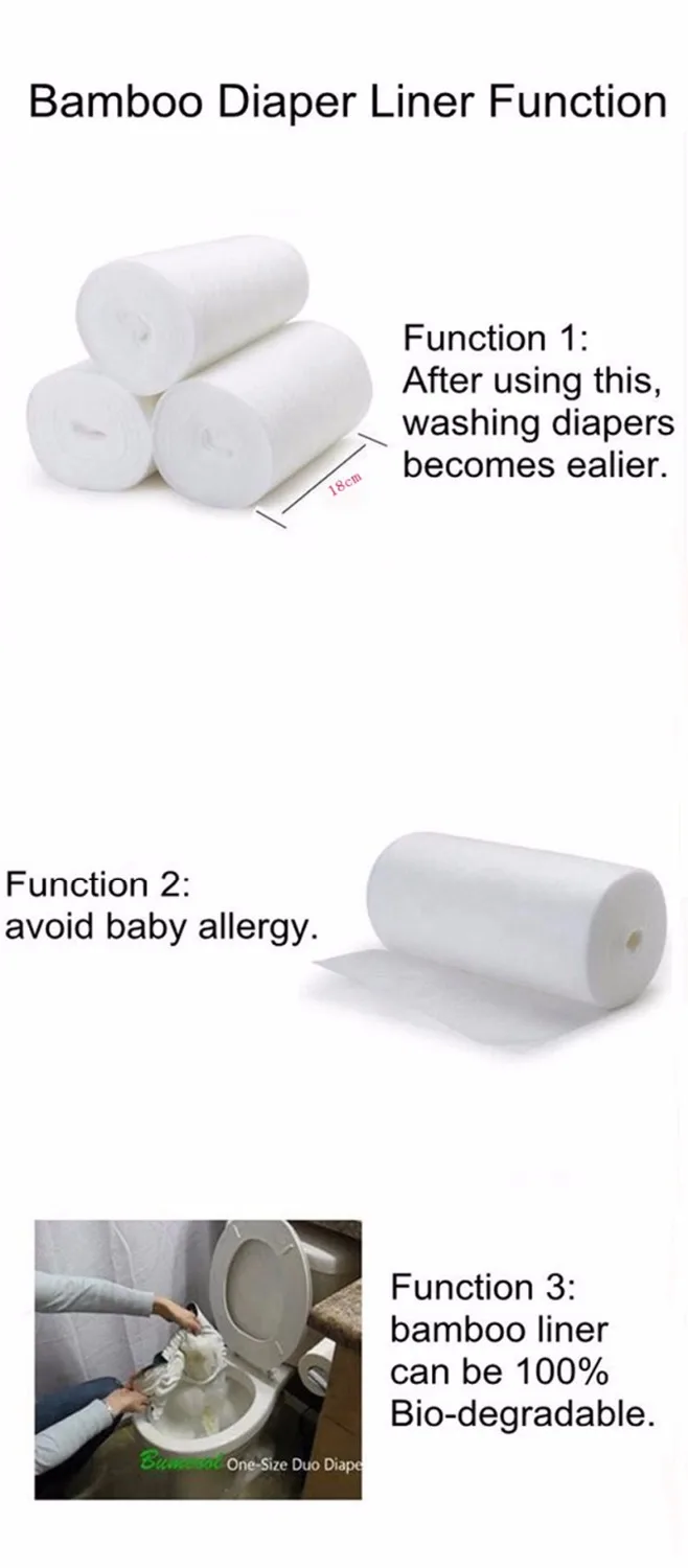 Baby Flushable Biodegradable Disposable Cloth Nappy Diaper Bamboo Liners 100 Sheets for 1 Roll 100% Cotton Viscose