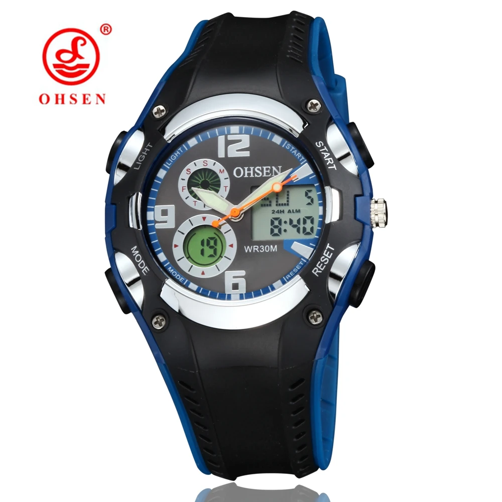 2016 Ohsen цифровой бренд кварцевые LCD Детские Модные наручные часы для мальчиков 30 м