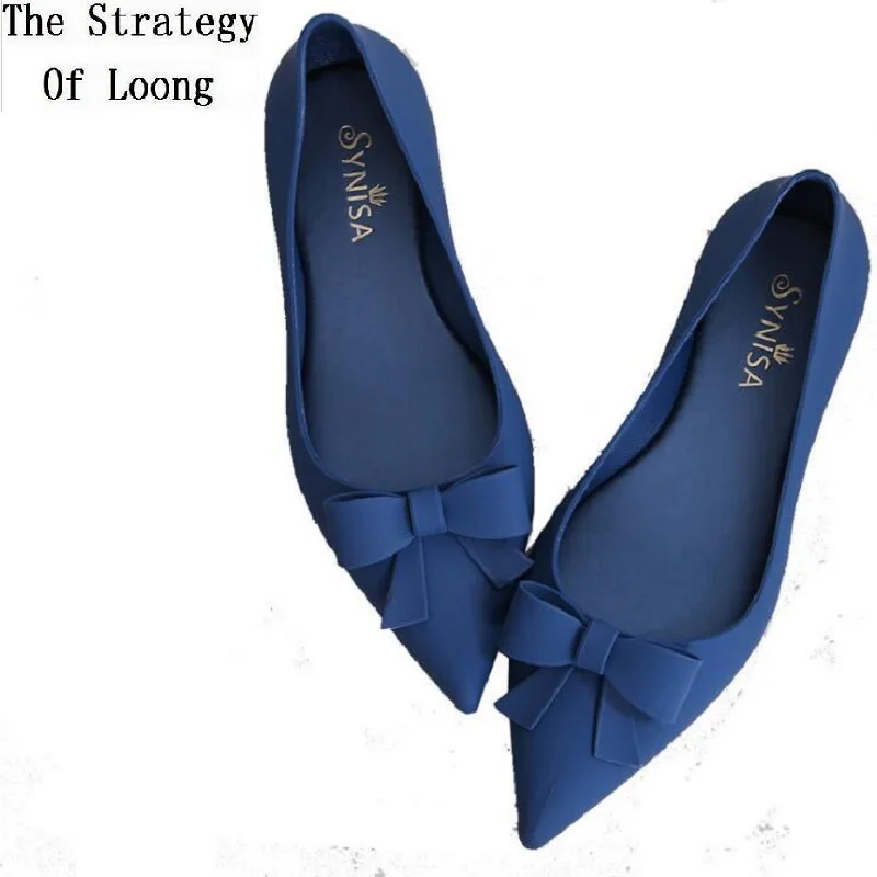 

Summer Fashion Simple Style Bowknot Pointed Toe Shallow Women Beach Sandals Slip-On Flat Heels Vacation Lady Jelly Shoes 190520
