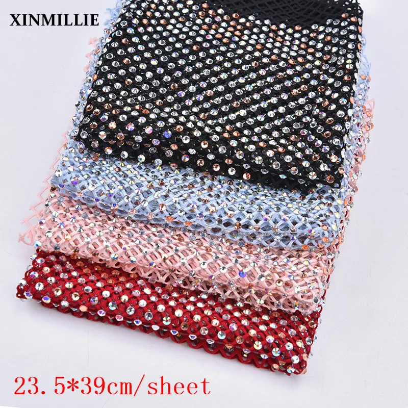 

New Stretch Rhinestone Mesh 23.5*39cm/Sheet SS16 Glass Clear Crystal AB Trimming Strass Wedding Dress Decoration DIY Shose Bags