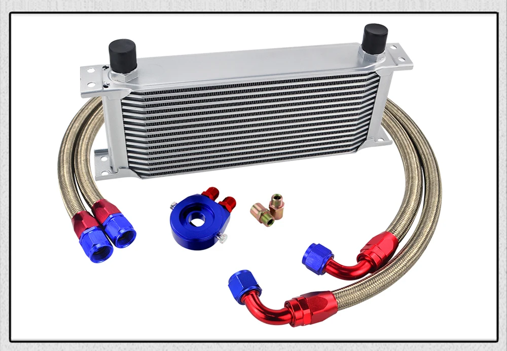 Универсальный 16 масляный радиатор комплект+ Масляный фильтр Сэндвич-адаптер+ нейлоновый шланг AN10 из нержавеющей стали с наклейкой PQY+ коробка