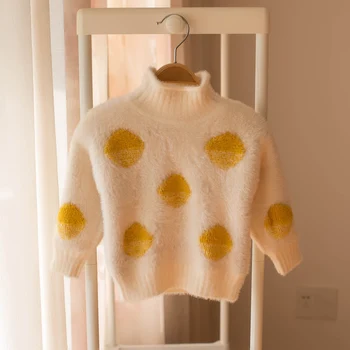 

Girls Sweater 2019 Winter New Children's Sweater Girls Polka Dot Plus Velvet Thick Sweater Top kids Turtleneck Sweaters
