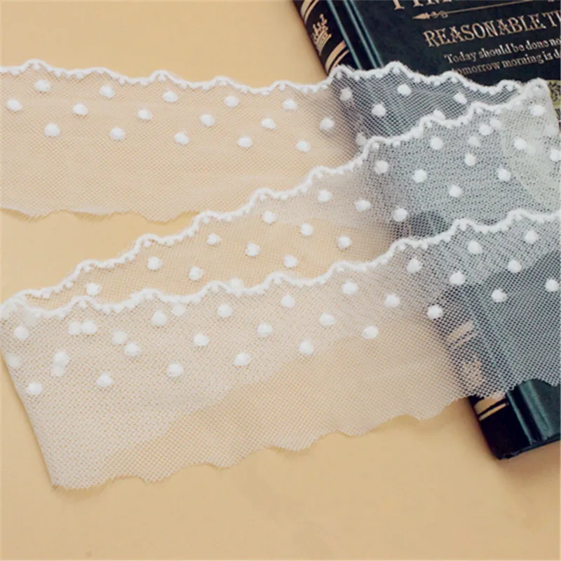 

1yards white flower lace Trim dots DIY dress width 5.8cm high quality Sofa curtain Arts Crafts sewing edge Africa lace fabric