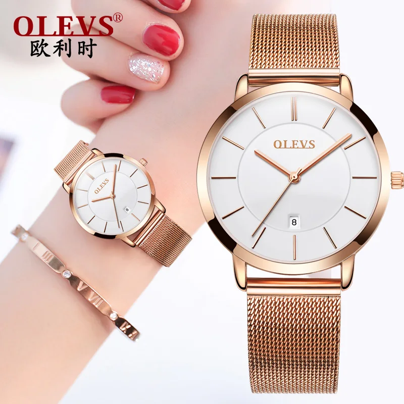 

OLEVS Brand Luxury Quartz women watc white Business Casual Black Japan quartz-watch genuine leather ultra thin clock New