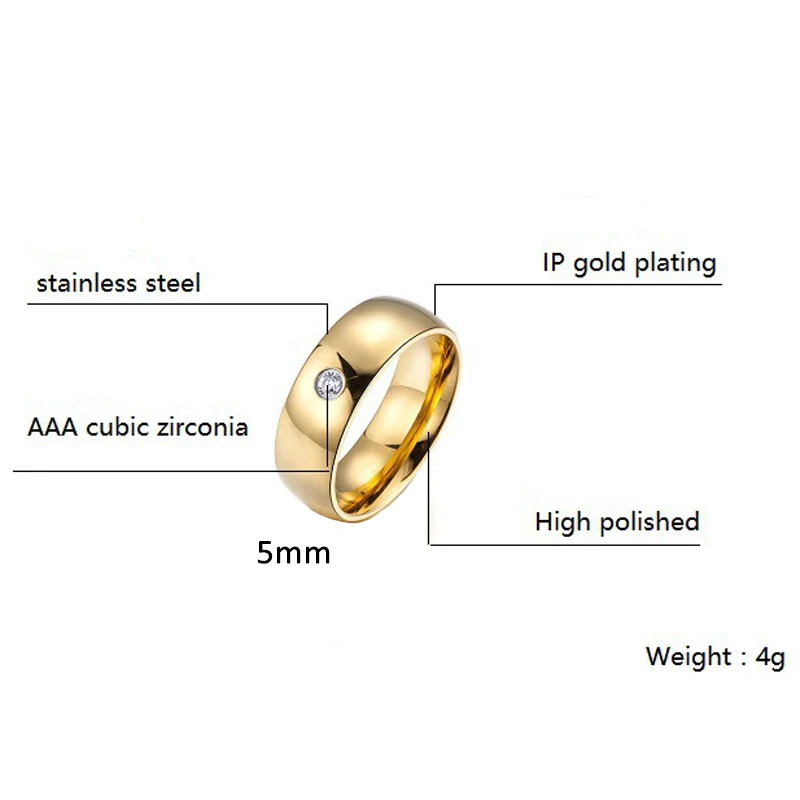 Женские кольца olowu золотого цвета из нержавеющей стали, мужские простые классические кольца с кубическим цирконием, мужские кольца, Свадебные обручальные кольца, ювелирные изделия